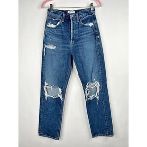 Agolde 90s High Rise Loose Fit Jeans Psyche Wash Distressed 100% Cotton Size 24